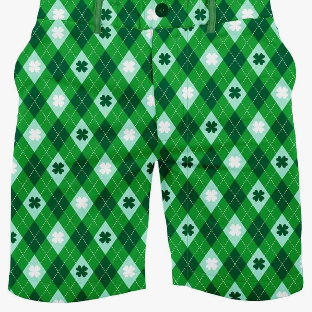 St. Patricks Day Green Argyle Clover Print Mens‎ Shorts By Tipsy Elves